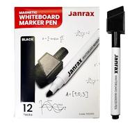 Janrax Pack of 12 Magnetic Whiteboard Black Marker Pens with Dry Wipe Eraser
