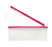 Janrax Pack of 2 13x5 Pink Zip Clear Exam Pencil Cases - Transparent with Coloured Zipper See Through Stationery Pouch