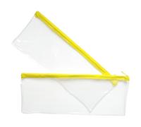 Janrax Pack of 2 13x5 Yellow Zip Clear Exam Pencil Cases - Transparent PVC Pencil Pouches for School, Exams, Stationery Storage & Office Use