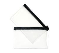 Janrax Pack of 2 8x5 Black Zip Clear Exam Pencil Cases - Transparent with Coloured Zipper See Through Stationery Pouch