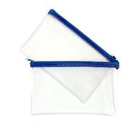 Janrax Pack of 2 8x5 Blue Zip Clear Exam Pencil Cases - Transparent with Coloured Zipper See Through Stationery Pouch