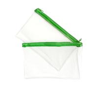 Janrax Pack of 2 8x5 Green Zip Clear Exam Pencil Cases - Transparent with Coloured Zipper See Through Stationery Pouch