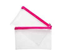 Janrax Pack of 2 8x5 Pink Zip Clear Exam Pencil Cases - Transparent with Coloured Zipper See Through Stationery Pouch
