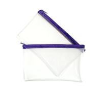 Janrax Pack of 2 8x5 Purple Zip Clear Exam Pencil Cases - Transparent with Coloured Zipper See Through Stationery Pouch