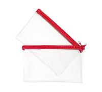 Janrax Pack of 2 8x5 Red Zip Clear Exam Pencil Cases - Transparent with Coloured Zipper See Through Stationery Pouch