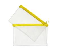 Janrax Pack of 2 8x5 Yellow Zip Clear Exam Pencil Cases - Transparent with Coloured Zipper See Through Stationery Pouch