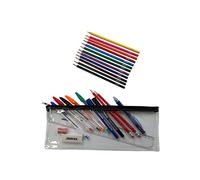 Janrax Stationery Filled Black Zip 13x5 Pencil Case with Colouring Pencils