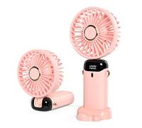 JANREAY Mini Handheld Fan, USB Desk Fan, Small Table Fan with 5 Speeds and USB Battery, Cooling, Foldable Electric Fan for Travel, Office, Household (Pink)