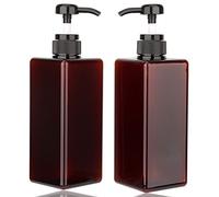 Jansburg 2Pack 22oz/650ml Pump Bottle Dispenser Refillable Square Plastic Lotion Dispenser Empty Lotion Pump Bottle Empty Refillable Liquid Container for Soap Lotion Shampoo Amber