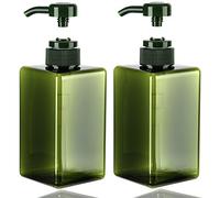 Jansburg 450ml (15.2oz) Pump Bottle Dispenser Set of 2 Refillable Square Plastic Bottle for Essential Oil, Soap, Shampoo, Green