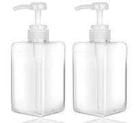 Jansburg 450ml Pump Bottle Dispenser 2Pack Refillable Square Plastic Lotion Dispenser Empty Lotion Pump Bottle for Essential Oil Soap Lotion Shampoo, Bathroom/Kitchen/Travel Clear