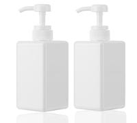 Jansburg 450ml Pump Bottle Dispenser 2Pack Refillable Square Plastic Lotion Dispenser Empty Lotion Pump Bottle for Essential Oil Soap Lotion Shampoo, Bathroom/Kitchen/Travel White