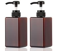 Jansburg 450ml Pump Bottle Dispenser 2Pack Refillable Square Plastic Lotion Dispenser Empty Lotion Pump Bottle for Essential Oil Soap Lotion Shampoo, Bathroom/Kitchen/Travel Amber