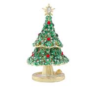 Janshe Cul Green Christmas Tree Trinket Boxes Hinged Small Jewelry Ring Holder Boxes with Rhinestones Hand-Painted Ornament Xmas Gift for Women