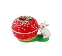 Janshe Cul Lucky Apple Bunny Trinket Boxes Hinged Hand-Painted Small Jewelry Ring Holder Boxes Enamel Christmas Gift for Women