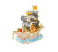 Janshe Cul Lucky Sailboat Trinket Box Hinge Enamel Small Jewelry Box Hand-Painted Decorative Ornament Craft Gift for Women