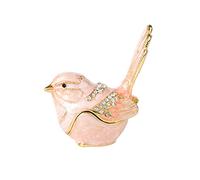 Janshe Cul Pink Little Bird Trinket Boxes Hinged Hand-Painted Enameled Jewelry Box Animals Ornaments Craft Gift for Home Decor