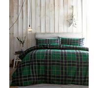 Jansons Direct Linens 100% Brushed Cotton Tartan Check Design Duvet Cover Set Superking Bed Size in Green & Blue Reversible