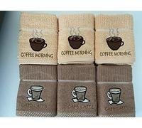 Jansons Direct Linens 100% Cotton 3 Cafe Latte Coffee Cup 3 Coffee Morning Design Kitchen Hand Tea Towels in Latte & Beige