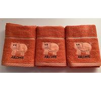 Jansons Direct Linens 100% Cotton 3 Pack Archie Pig Design Kitchen Hand Tea Towels in Terracotta, Black