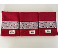 Jansons Direct Linens 100% Cotton 3 Pack Colourful Dachshund Dogs Design Kitchen Hand Tea Towels in Red
