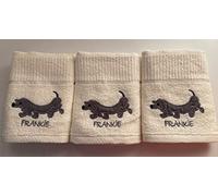 Jansons Direct Linens 100% Cotton 3 Pack Frankie Dachshund Dog Design Kitchen Hand Tea Towels in Cream
