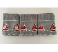 Jansons Direct Linens 100% Cotton 3 Pack Sail Boat Design Kitchen Hand Tea Towels in Grey