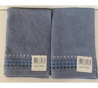Jansons Direct Linens 2 x 100% Cotton Guest Size Towel In Blue with Different Blue Shades of Stitch Design 30cm x 50cm