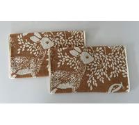 Jansons Direct Linens 2 x 100% Cotton Guest Size Towel In Natural Beige with Woodland Animals Design in Cream 40cm x 70cm