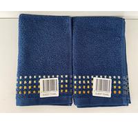Jansons Direct Linens 2 x 100% Cotton Guest Size Towel In Navy Blue with Yellow Shades of Stitch Design 30cm x 50cm