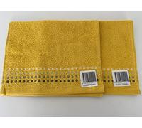 Jansons Direct Linens 2 x 100% Cotton Guest Size Towel In Ochre Yellow with Grey Stitch Design 30cm x 50cm