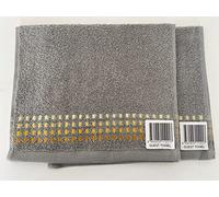 Jansons Direct Linens 2 x 100Percent Cotton Guest Size Towel In Grey with Yellow Shades of Stitch Design 30cm x 50cm