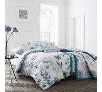 Jansons Direct Linens 200 Thread Count Cotton Rich Stunning Floral Design Duvet Cover Set in Teal King Bed Size, White