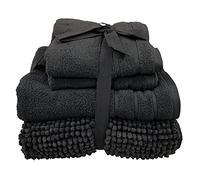 Jansons Direct Linens Four Piece 100% Cotton Bath Towel and Bath Mat Bundle in Charcoal Grey