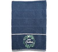 Jansons Direct Linens Merry Christmas Wreath Design 100% Cotton Three Pack Kitchen Tea Towels in Navy Blue for the Festive Season