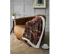 Jansons Direct Linens Sherpa Reverse Supersoft Throw in Mulberry with Fox & Deer Repeated Design Deyongs 140cm x 180cm
