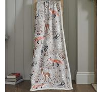 Jansons Direct Linens Sherpa Reverse Supersoft Throw in Natural Colours with Fox Owl & Deer Repeated Design Deyongs 140cm x 180cm