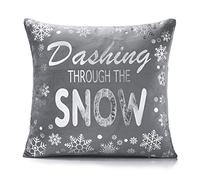 Jansons Direct Linens Soft Velvet Feel Dashing Through The Snow Cushion Cover in Grey 45cm x 45cm (18")