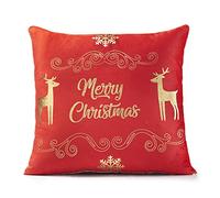Jansons Direct Linens Soft Velvet Feel Merry Christmas Cushion Cover in Red with Gold Trim 45cm x 45cm (18")