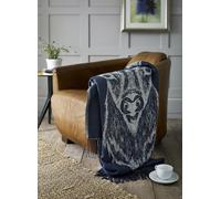 Jansons Direct Linens Supersoft Acrylic Feels like Cashmere Stags Head Design Fringed Throw in Navy Blue 140cm x 185cm