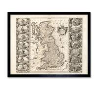 Jansson 17th Century Anglo Saxon Map Britain Art Print Framed Poster Wall Decor 12x16 inch