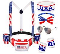Jansun 11 Pcs Patriotic Fanny Pack Beverage Beer Belt Set USA Belt Bag American Fanny Pack, Red White Blue, Regular