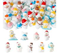 Jansun 32Pcs Christmas Mini Resin Snowman, 8 Styles Christmas Resin Snowman Figurines Skiing Snowmen with Different Holiday Movements for Festival DIY Village Garden Decoration