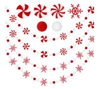 Jansun 4 Pack Christmas Garland 32.8 Feet Felt Peppermint Candy Snowflake Red White Pom Pom Garland Ornaments for Christmas Tree School Classroom Fireplace Wall Home Party Hanging Decor Supplies