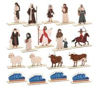 Jansun Brown Passover Story Table Decor, 18-Piece Wooden Exodus Scene Set for Meaningful Seder Celebrations