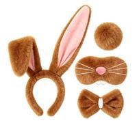 Jansun Bunny Costume Set with Adjustable Ears, Fluffy Bow Tail Rabbit Costume Accessories for Easter Halloween Parties, Brown White, Standard