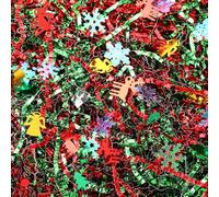 Jansun Christmas Metallic Red Green Crinkle Cut Paper, 453g/16oz Shred Filler with Christmas Tree Snowflake Elk Bell Confetti for Gift Wrapping Craft DIY Basket Filling Merry Christmas Decorations