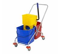 Jantex Dual Bucket Mop Wringer in Blue and Red with Frame and Wheels