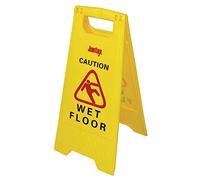 Jantex Wet Floor Sign, Yellow, Free Standing Wet Floor Safety Sign, Two Sided, Size: 640(H)mm, Carry Handle in Top, Folds Flat, Lightweight, Wipeable for Easy Clean, L416