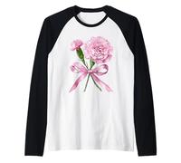 January Birth Flower Pink Carnation Floral Bloom Raglan Baseball Tee